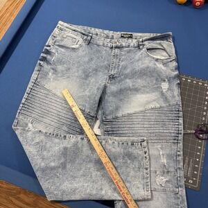 Southpole Jeans Mens 46x34 Blue Distress Acid Moto Biker Denim Stretch Slim Y2K